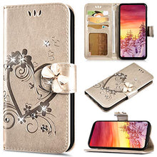 Saceebe Compatibile con Huawei Y9 2018 Custodia pelle Cover a libro Portafoglio Flip Case [Custodia in pelle goffrata Love con cordino] Farfalla diamante 360 Grado Anteriore e posteriore Cover,oro