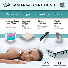 Brandina Pieghevole con Materasso Singolo, ALTO 10 cm, GEL MEMORY FOAM e AIRTECHFOAM+, 80x190, Letto 15 Doghe Legno Certificato, Struttura Robusta Antiruggine con Ruote, Casa Campeggio Lettino Garda