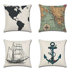 GSYYSZD Fodera per Cuscino, 4 Pezzi di Federa Decorativa Vita Nautica 45 cm x 45 cm Cotone Lino Decorazione della casa Durevole,01