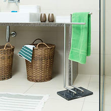 Relaxdays Portasciugamani da Terra, Piantana, per Bagno e Cucina, Marmo e Acciaio, 84x34x30 cm, PIERRE, Argentato Nero