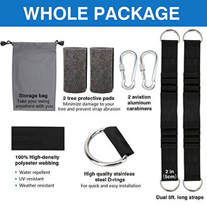 MoKo Kit Cinghie per Altalena, 2 Cinghie Amaca da 2000 Libbre Cinturo a 5 Piedi con Moschettoni Cinghia da Altalena per Installazione Rapida e Facile Adatto a Tutti Tipi di Altalenae - Nero