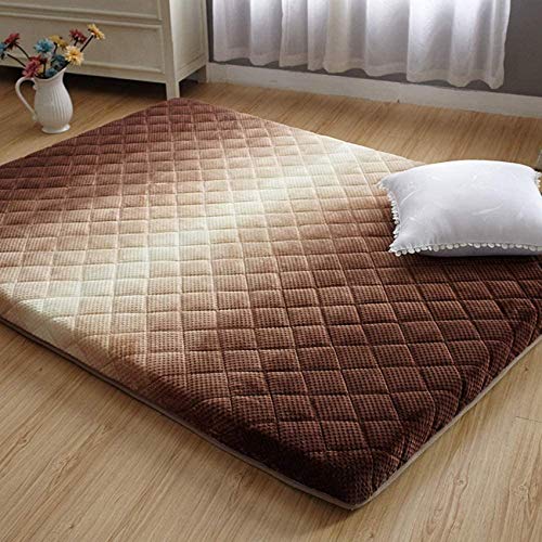 LJYY Materasso in Peluche Addensato Singolo, Topper per materassino futon Comodo materassino Pieghevole per Pavimento Materasso per Dormire-Marrone Singolo 90x200cm (35x79 Pollici)