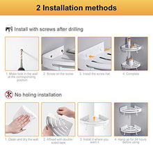 Ibergrif M34033W - Mensola Doccia con 2 Ganci, Angolo Organizer per il Bagno, Cestello Portaoggetti, 3M Senza Trapani, Spazio in Alluminio, 2 Confezioni