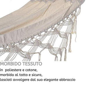 PiuShopping Amaca da Giardino Beige, per Terrazzo, con Frange Design Macrame, Poliestere con Barre in Legno | 200x100