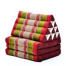 Leewadee Materasso Pieghevole a Tre segmenti: Comodo Tappeto con Cuscino Triangolare in Eco-kapok Fatto a Mano, Materasso thailandese, 170 x 53 cm, Rosso Verde