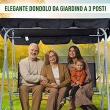 Outsunny Dondolo da Giardino a 3 Posti in Metallo, Tetto Parasole Rimovibile e Lavabile, Nero e Argento, 170x110x153cm