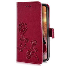 Robinsoni Cover Compatibile con Huawei P20 Lite Case Scintillare Glitters Lucido Portafoglio Libro Custodia Retro 3D Rosa Stampato Pelle PU Libretto Cover Foglio Flip Magnetica Fiore Caso, Rosso