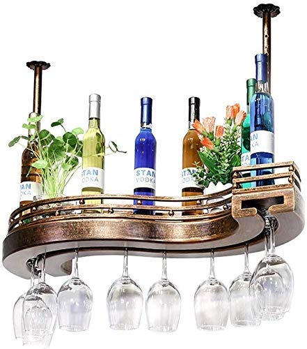 Portabottiglie splendidamente sospeso in Metallo, Appendiabiti e portabicchieri in Ferro e Legno Europei (Dimensioni: 100 * 30 * 12 cm)