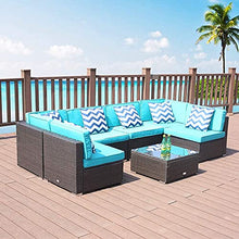 7 Patio Conversazione Sedia Tavolo Da Poltrona - Pezzi Attrezzatura Interamente Meteo Brown Checkered Wicker Cattan Seating Cuscino Prizio Ottomano Moderno Tavolino Caffè All'aperto 300Lbs (Verde)