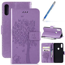 Robinsoni Custodia Compatibile con Xiaomi Play Cover Folio a Fogli Mobili Cover Libro Pelle PU Case Taccuino Cover Portafoglio Custodia Libretto Retro Flip Caso Gatta in Rilievo Cover,Viola chiaro