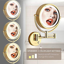 Specchio con ingrandimento 10x/1x, per rasatura e trucco con luci a LED, montaggio a parete, luce chiara a specchio, oro, plug-in