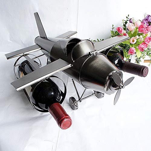 TYXL Porta Bottiglie Acqua Portare Tre Bottiglie di Vino E Cremagliera del Vino Artigianato in Metallo Decorazione della Casa Aircraft Wine Rack 42 × 36 × 20 Cm