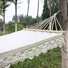 LHAHGLY Amaca, Tela di Cotone Bianco Pizzo Nappa con palo di Legno per la Spiaggia Campeggio all'aperto Giardino Interno - Carico da 260 libbre Sedia pigra Support hamac Bois