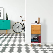 Relaxdays Mobiletto con Anta, Mobile per Soggiorno, Armadietto in Stile Scandivano, MDF e Bambù, HLP 71x32x30 cm, Bianco