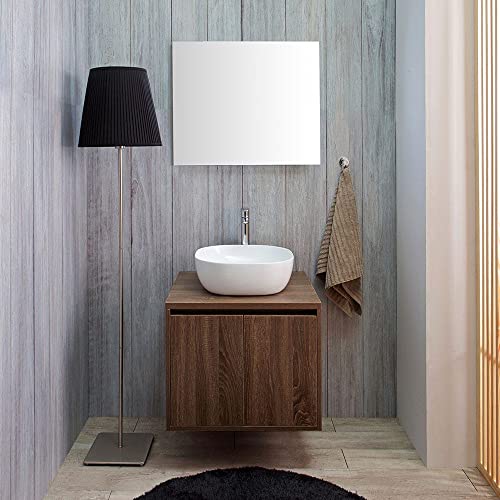 Kiamami Valentina MOBILE BAGNO NOCE SCURO 60CM LAVABO D'ARREDO E SPECCHIO A FILO | SIENA