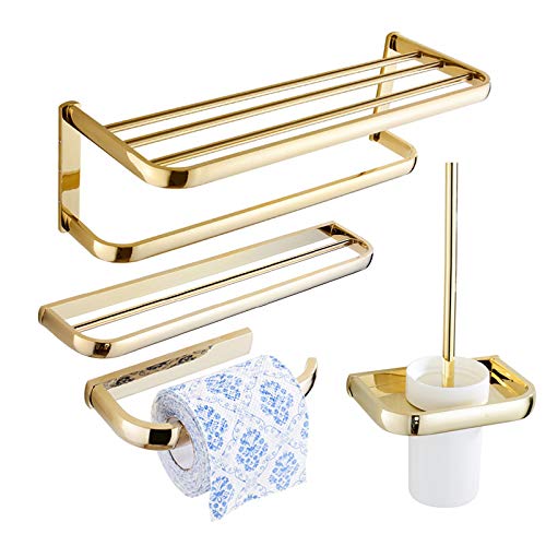 MBYW Portasciugamani Moderno Portasciugamani Elegante per Il Portasciugamani Dorato/Set Completo Ciondolo Bagno in Rame/Ciondolo Bagno Doppio Asta in Oro Set di Quattro Pezzi (60 cm)