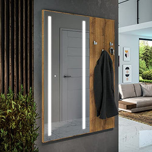 Artforma Appendiabiti da parete con specchio illuminato a LED (90 x 130 cm) | 3 ganci | Colore e accessori tra cui scegliere | Interruttore | 17 Colore del Prodotto