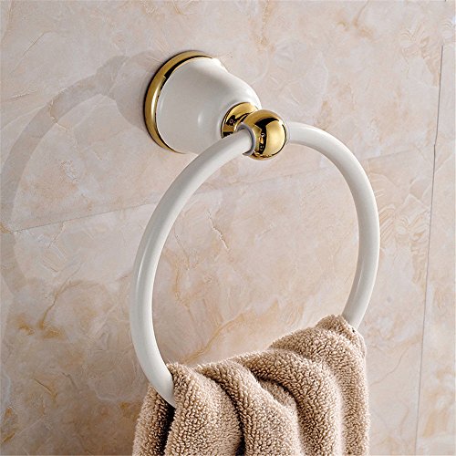 MBYW Portasciugamani Moderno Portasciugamani Elegante per Il Bagno di Moda Portasalviette Bianco Anello portasalviette in Rame Dorato Portasciugamani Europeo da Cucina Bianco portasciugamani Tondo