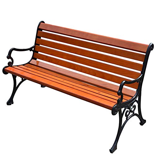 Panca da giardino da esterno, Mobilia del metallo del terrazzo del banco di alluminio fuso resistente alle intemperie, Panchina in legno massello anticorrosivo Panca decorativa per portico