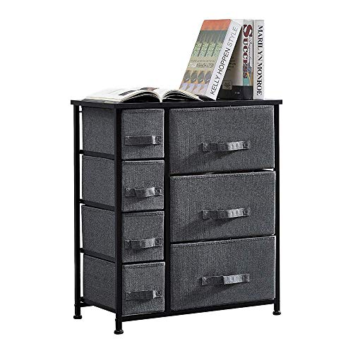 MissZZ Cassettiera con 4 cassetti Credenza da Soggiorno Tavolino con cassetti per Scuola Materna Camera da Letto Guardaroba Cameretta Giochi per Bambini Giocattolo Tessuto Antracite Finitura Nera P