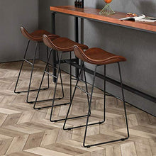 LLT Pratico sgabello (Set di 3) Alta Sgabelli metallo Sgabello Brown Cuscini seduta in pelle | Pub Pianale da cucina pranzo Sgabelli Sedie | Home Cafe colazione Sgabello con schienale e poggiapiedi,6