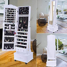 LLGHT Armadietto per Gioielli, Ampio Supporto a Specchio, Organizer per Gioielli con Ganci, Armadietto a Specchio per Gioielli da Camera da Letto a Quattro Ruote, Trucco, Bloccabile