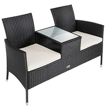 Casaria Panchina da Esterno con tavolino polyrattan panche da Giardino divanetto Cuscini 7cm Resistente alle intemperie