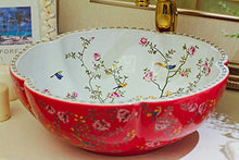 Ayhuir Rosso e Bianco Jingdezhen Bagno in Ceramica lavandino lavabo Lavabo da appoggio Lavandino da Bagno Uccello e Fiore