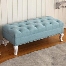 LXESWM Pouf Panca Ottomana banco Rettangolare poggiapiedi in Tessuto Imbottito Trapuntato Divano a Panca da Letto Soggiorno Scarpe Banco con Decorazione Unghie e Gambe in Legno massello