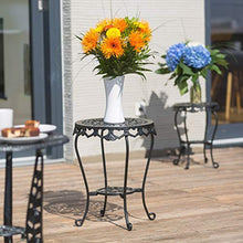 Relaxdays 10020115_59 Tavolino in Ghisa con Decorazione a Fiori, Rotondo, con 2 Ripiani, Nero, 40x40x51 cm