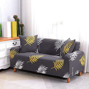WONGS BEDDING Fodera per Divano con Stampa Foglie per Poliestere Morbido a 1 Pezzo a 2 posti con Rivestimento Inferiore Elastico Fodera per Divano Protezione Universale per mobili (Foglie 145-185cm)