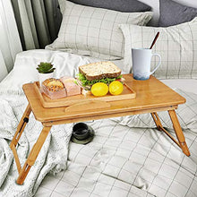 Tavoli da picnic Tavolo pieghevole, tavolo da scrivania per laptop regolabile 100% bambù con ventilatore di raffreddamento USB Scaffale pieghevole Scaffale per dormitorio letto portatile Stand portati