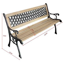 SHENGFENG Panca da giardino, in legno e metallo, panca per sedersi, panca esterna, 122 x 73 x 34 cm