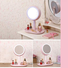 FCS Bathroom Specchio da Trucco da Tavolo con Luci LED, Specchietto per Trucco con Organizzatore Trucco, Specchio da Doccia, USB Ricaricabile, Specchio Girevole a 90°, Rosa