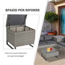 Outsunny Set Mobili da Giardino in Rattan PE con 2 Divani Angolari, Contenitore e Tavolino con Cuscini, Arredamento da Esterno in Grigio