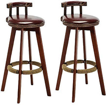 WZX Sgabelli da bancone da Cucina Sgabello Alto retrò in Legno massello Set di 2 durevoli in Pelle Sgabello da Bar a Quattro Gambe Sgabello in Lino Traspirante Altezza Facile