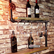 LHQ-HQ Cremagliera del Vino, Tubo di Ferro battuto Loft Parete in Legno massello Vino Rack Vino Appeso Bar Rack, Stand di Esposizione