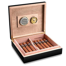 Gymqian Humides Portatile Sigaro Scatola Ufficio Sigaro Cedar Legno Cigar Stoccaggio Scatola Di Stoccaggio per Pianoforte, Può Contenere 25 Sigari Usscale. / Schwarz / 26.5x21.5x7cm