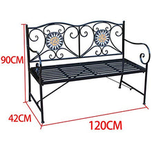 Panchina da Terrazza Parco, Panca per Tempo Libero Esterno, Panca da Giardino in Ghisa Resistente Intemperie Antiruggine, Panca Decorativa 2 Posti con Schienale Braccioli, Panchine per Prato / Corti