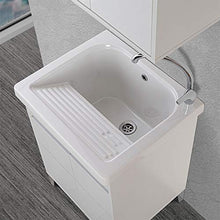 Inbagno Mobile lavatoio per lavanderia con vasca in ceramica, L.61xP.51xH.87,5 cm, linea Way in diverse colorazioni, vasca con strofinatoio integrato (Bianco lucido)