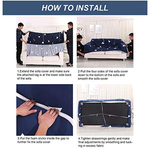WONGS BEDDING Fodera per Divano con Stampa Foglie per Poliestere Morbido a 1 Pezzo a 2 posti con Rivestimento Inferiore Elastico Fodera per Divano Protezione Universale per mobili (Foglie 145-185cm)