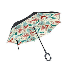 LENNEL Doppio Strato Antivento Design con Strisce Riflettenti di Sicurezza Notturna Stuff Natale Pupazzo di Neve Cervi Modello Reverse Pieghevole Inverti Ombrelli A Forma di C Maniglia