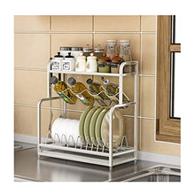 LYM &ripiano di stoccaggio Scaffale di stoccaggio della Cucina, scolapiatti Multifunzione in Acciaio Inox Scolapiatti Forniture di Cucina Scaffale -2 Strati Scaffale di Finitura