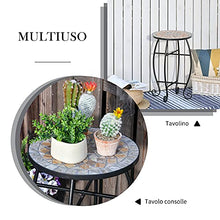 Outsunny Tavolino da Giardino, Tavolo da Esterno in Metallo Nero e Ceramica, Verde e Arancione Ф36 x 58cm