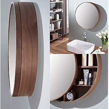 Rotonda Mensola Per Bagno con Push-Pull Specchio,50X50cm Mobiletto A Un’Anta Specchiato, Materiale In Legno Massello Pensile A Muro Montato,Beige-50cm