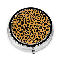 Contenitore rotondo per pillole con stampa leopardo a 3 scomparti, in metallo, per medicina e vitamine, per viaggi all'aperto