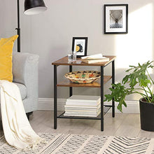 VASAGLE Tavolino da Salotto, Comodino con 3 Ripiani, Camera da Letto, Soggiorno, Montaggio Facile, Struttura in Metallo, Pannello in Rete Metallica, Stile Industriale, Marrone Vintage LET47BX