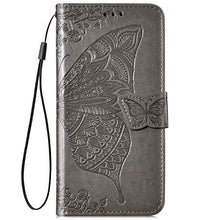 Saceebe Compatibile con Xiaomi Redmi 5 Custodia pelle Cover a libro Portafoglio Flip Case [Custodia in pelle goffrata con fiori e farfalle con cordino] anteriore e posteriore Bumper Case,grigio