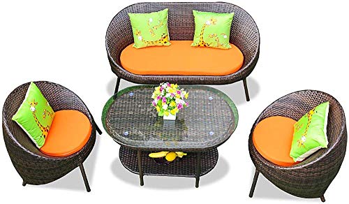 MUY - Set di sedie in rattan per soggiorno, divano e divano in rattan con combinazione di mobili da giardino, set da tavolo + 3 sedie