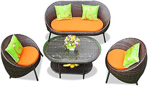 MUY - Set di sedie in rattan per soggiorno, divano e divano in rattan con combinazione di mobili da giardino, set da tavolo + 3 sedie